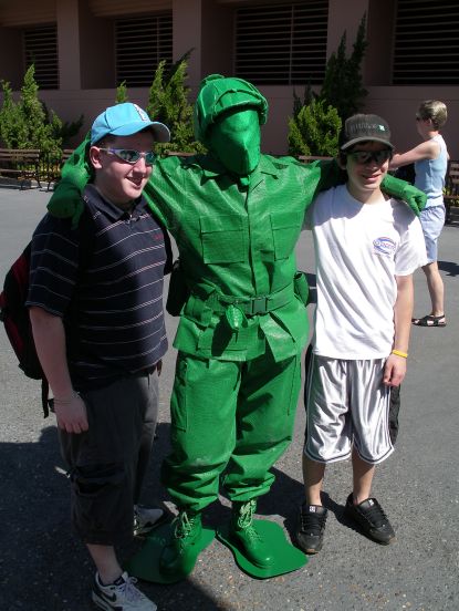 Ryan and Murphy with a plastic soldier. Read his lips, make love not war.