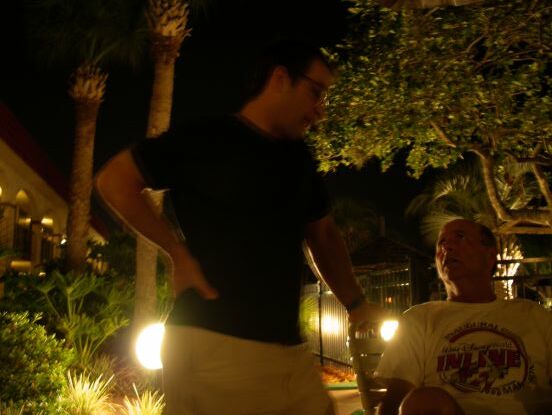 Greg and Jan chatting it up late Thursday night.