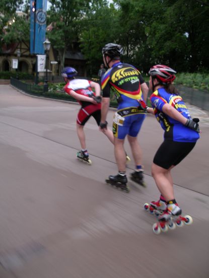 Things improved quickly as Jeff and Julie draft though the much drier Epcot sidewalk.