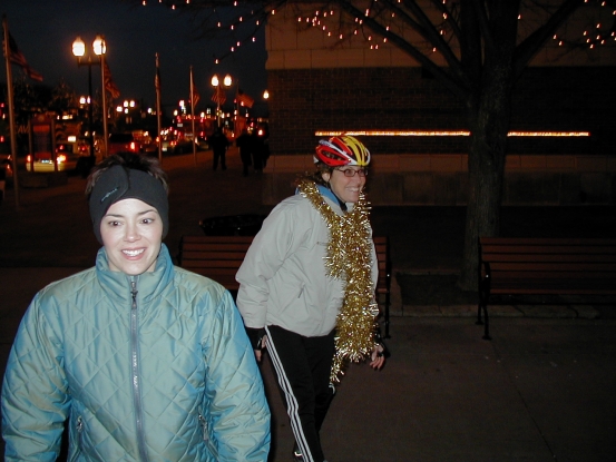 Santa's elves, Christy with Judy decked for festivities.