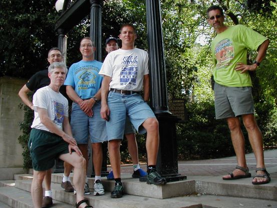 Saturday in AthensTeam A-R on the Bull Dawg steps, that's Jim in front, Mike, Dan, Brad's head, Randy and thirstydog, (the bobarazzi).