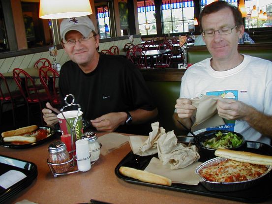 Brian and Tom, stopping outside of Eau Clare for the Carbo-load.