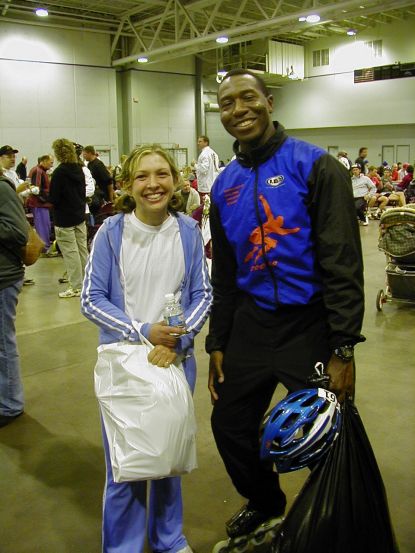 The short and the long of matters post race; Carolyn and Herb.